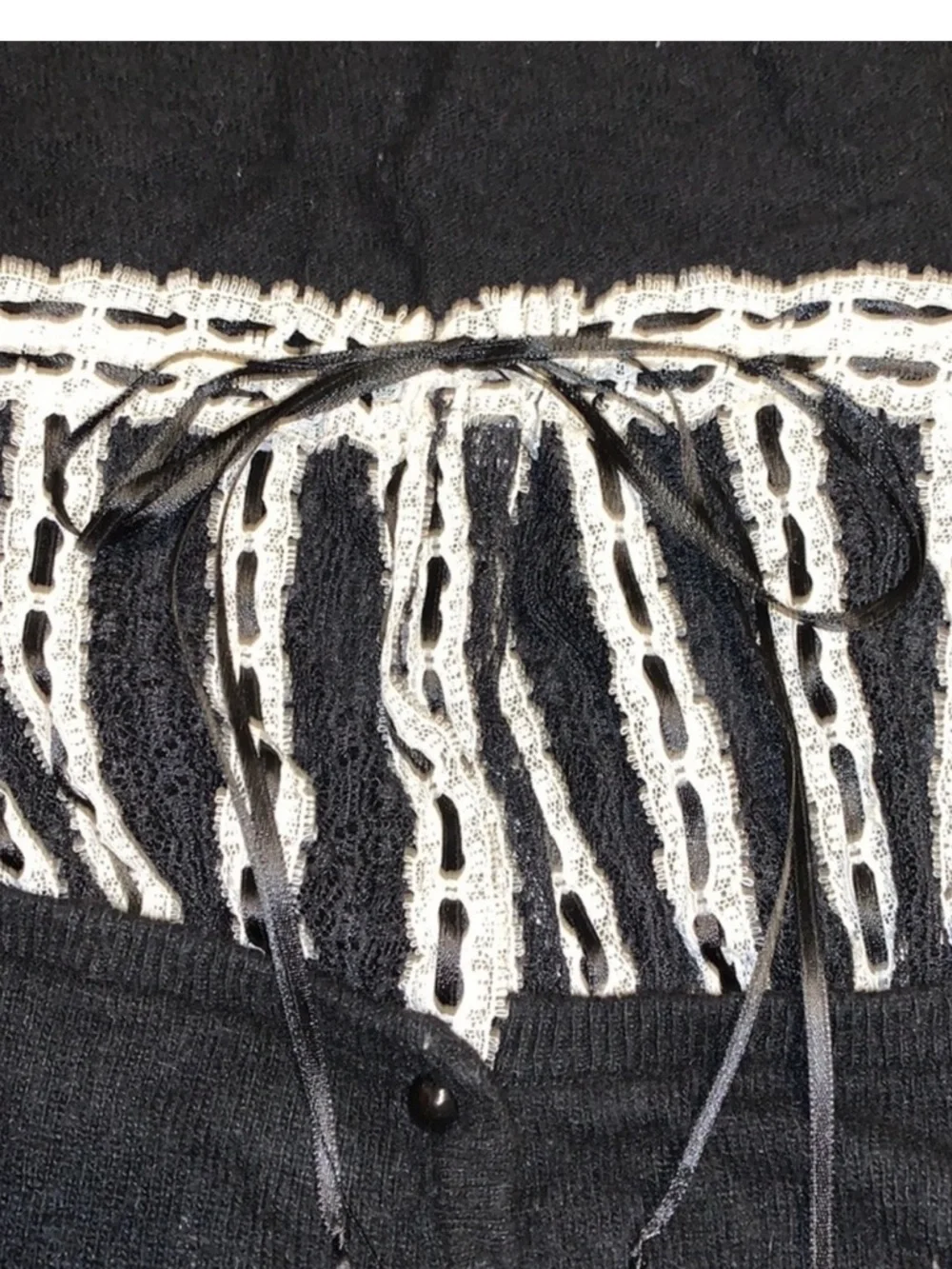 Vintage Betsey Johnson milkmaid black/white cardigan sz.M - Picture 2 of 4